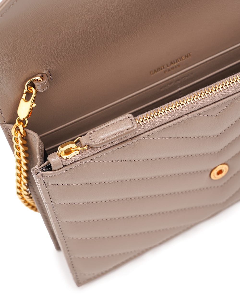 Кожаная сумка Cassandre Chain Wallet Saint Laurent 742920-AAA44, бежевый цвет • Купить в интернет-магазине Kameron