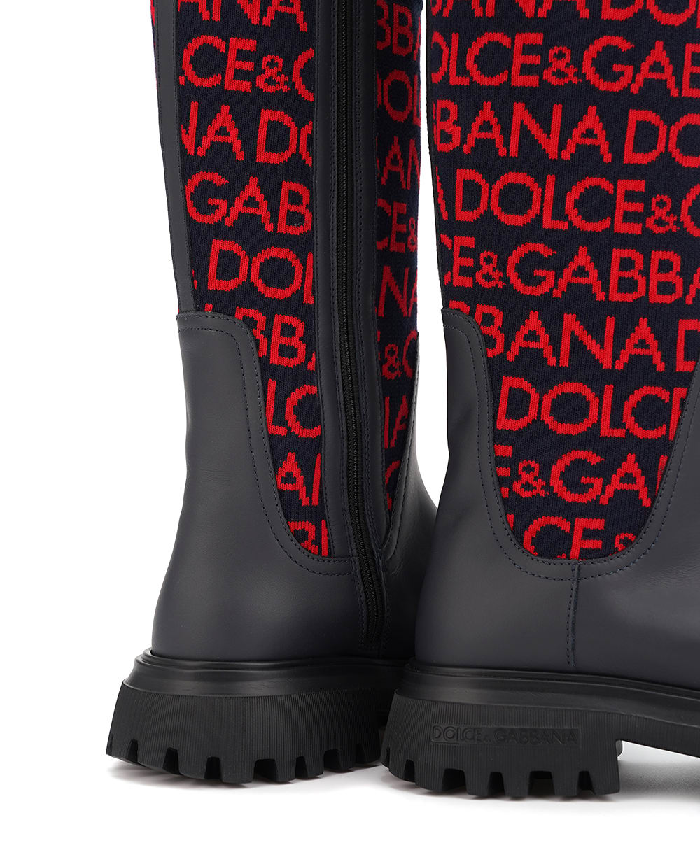 Дитячі шкіряні чоботи Dolce&Gabbana Kids D11255-AQ590-M, темно-синій колір • Купити в інтернет-магазині Kameron