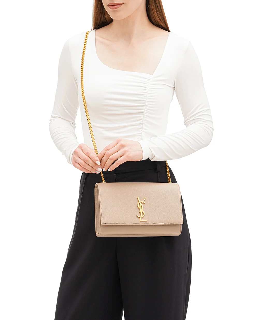 Шкіряна сумка Kate Medium Saint Laurent 364021-BOW0J, бежевий колір • Купити в інтернет-магазині Kameron