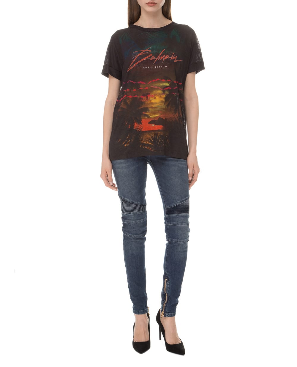 Льняная футболка Balmain RF11122I061, черный цвет • Купить в интернет-магазине Kameron