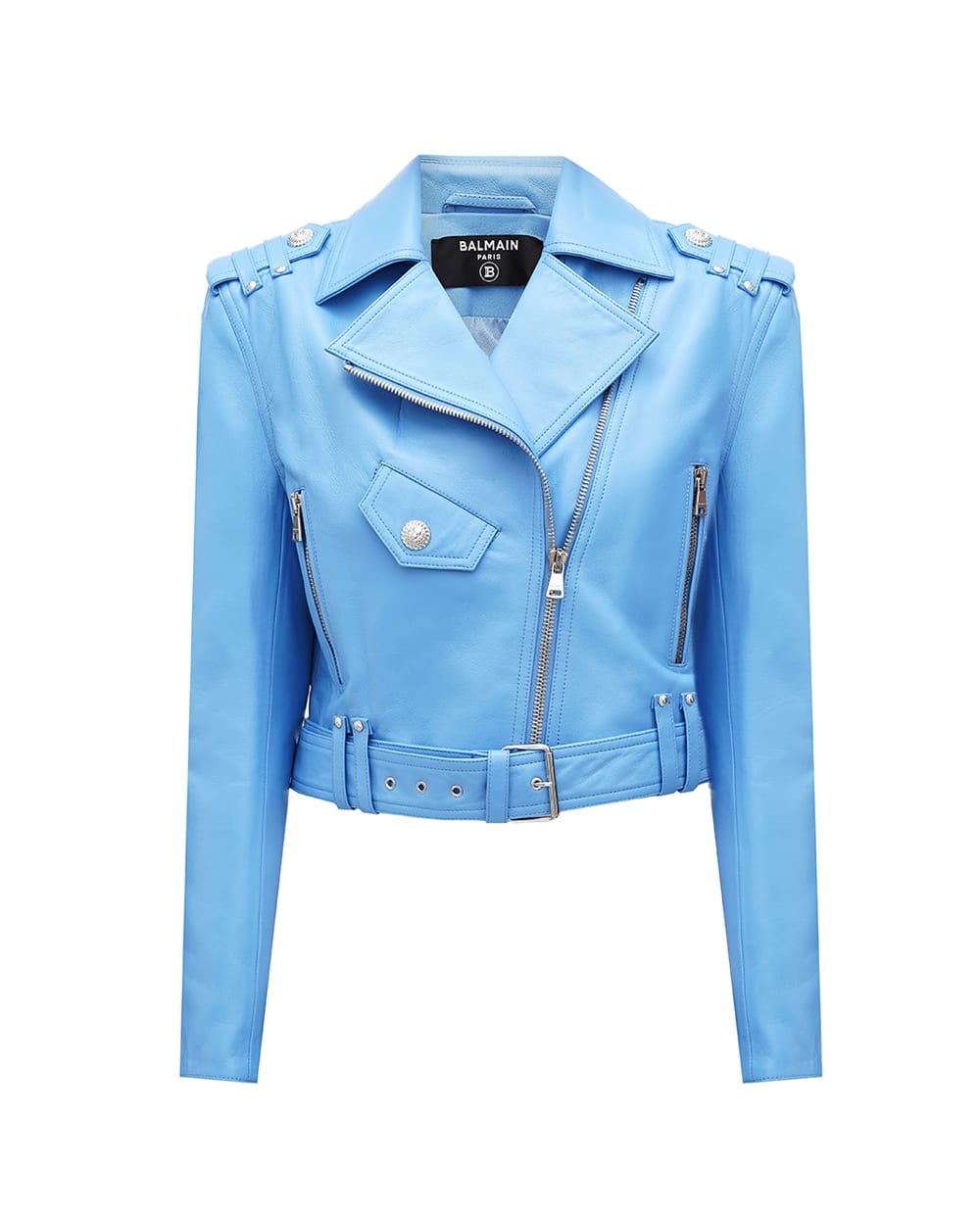 Кожаная косуха Balmain CF0TD205LC62, голубой цвет • Купить в интернет-магазине Kameron