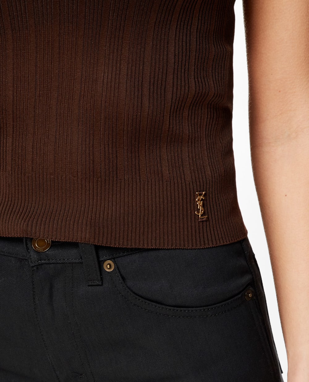 Шелковый топ Cassandre Saint Laurent 705377-Y75PY, коричневый цвет • Купить в интернет-магазине Kameron