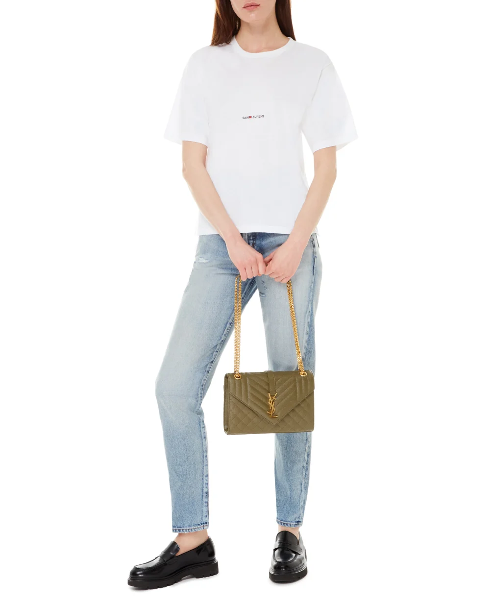 Кожаная сумка Envelope Medium Saint Laurent 600185-BOW91, зеленый цвет • Купить в интернет-магазине Kameron