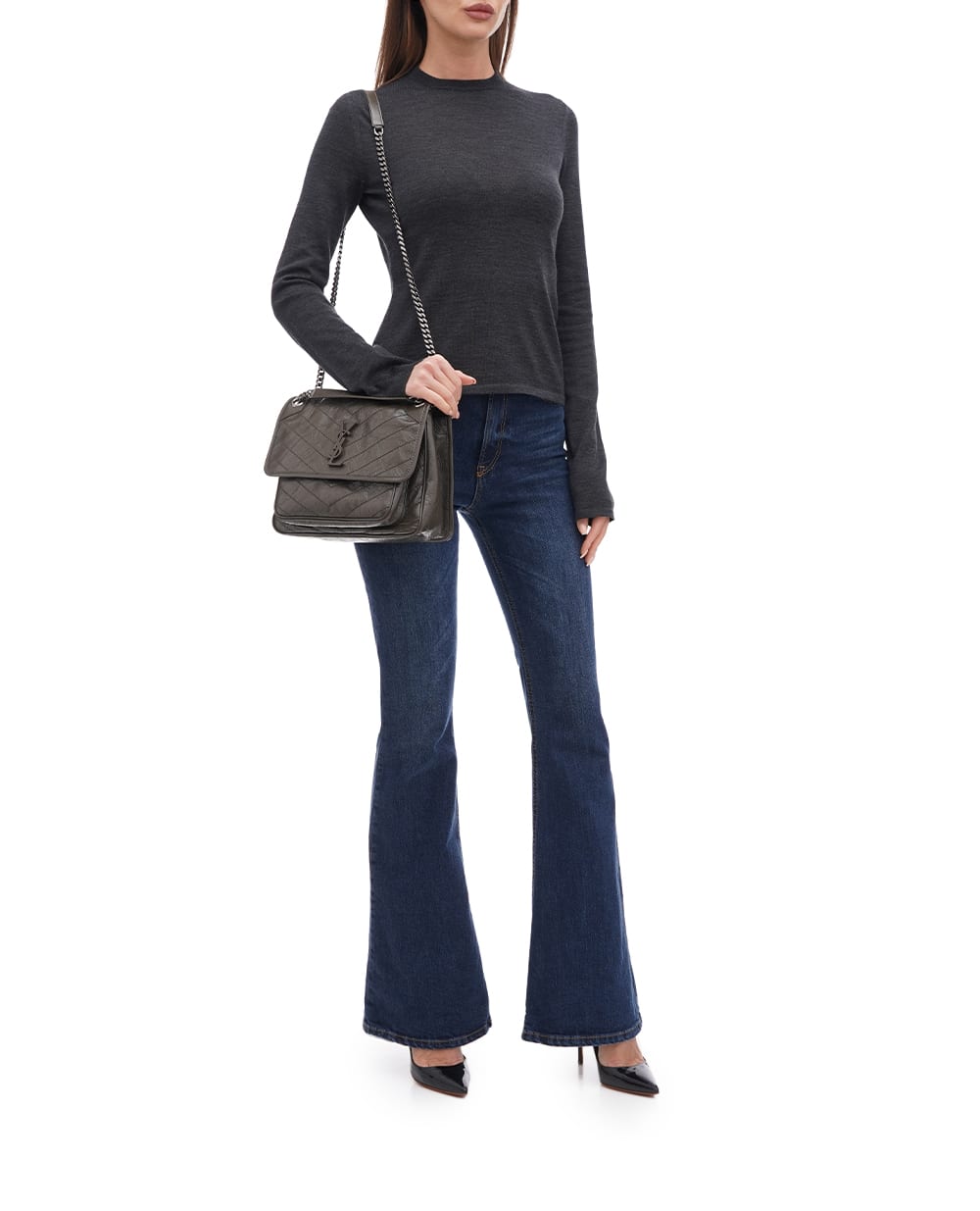 Кожаная сумка Niki Medium Saint Laurent 633158-0EN04, хаки цвет • Купить в интернет-магазине Kameron