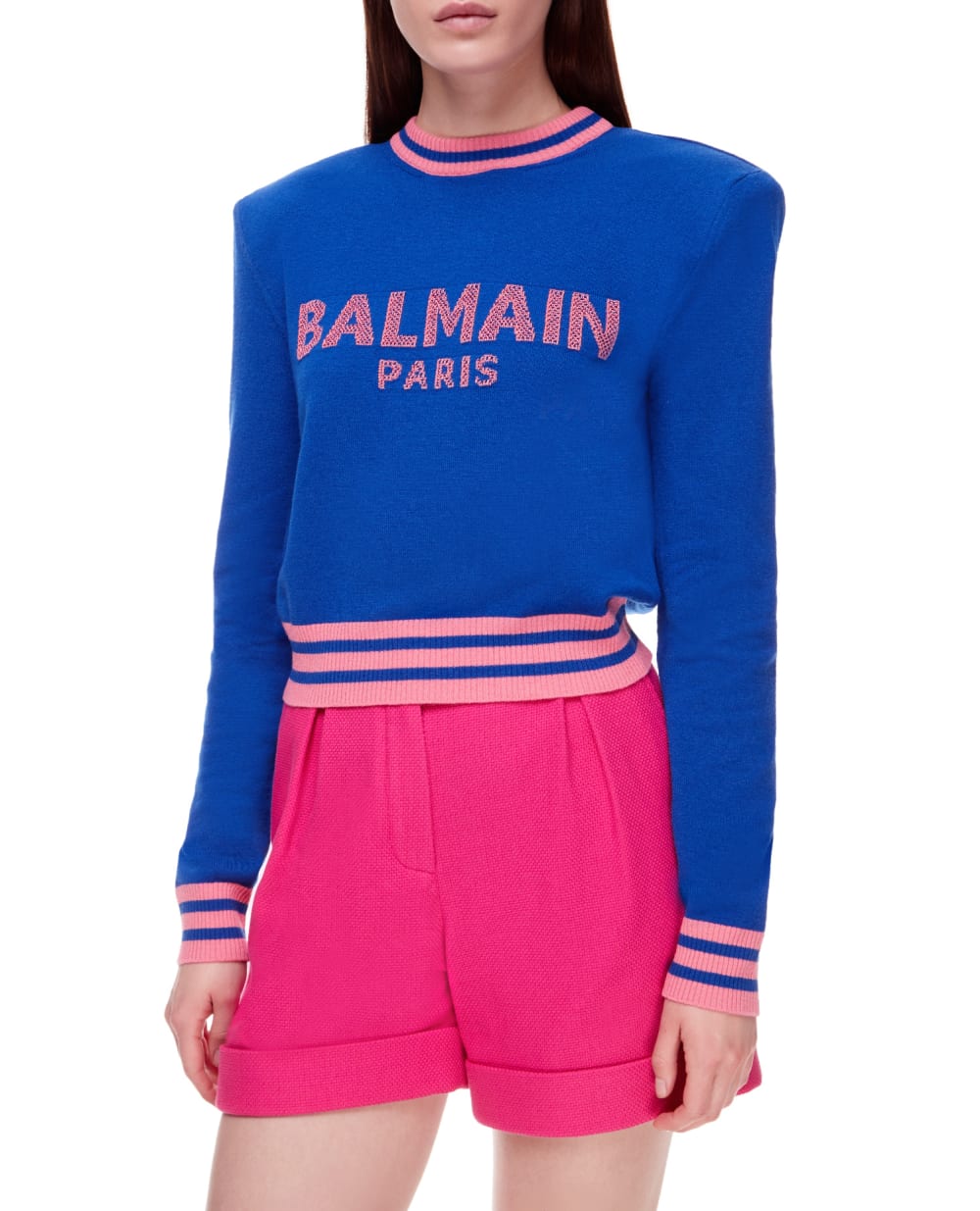 Шерстяной свитер Balmain XF1KA000KB01, синий цвет • Купить в интернет-магазине Kameron