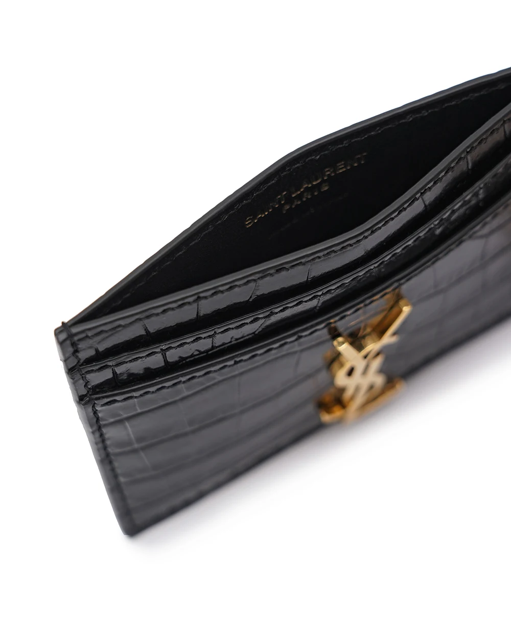 Кожаная визитница Cassandre Saint Laurent 370778-DND0J, черный цвет • Купить в интернет-магазине Kameron