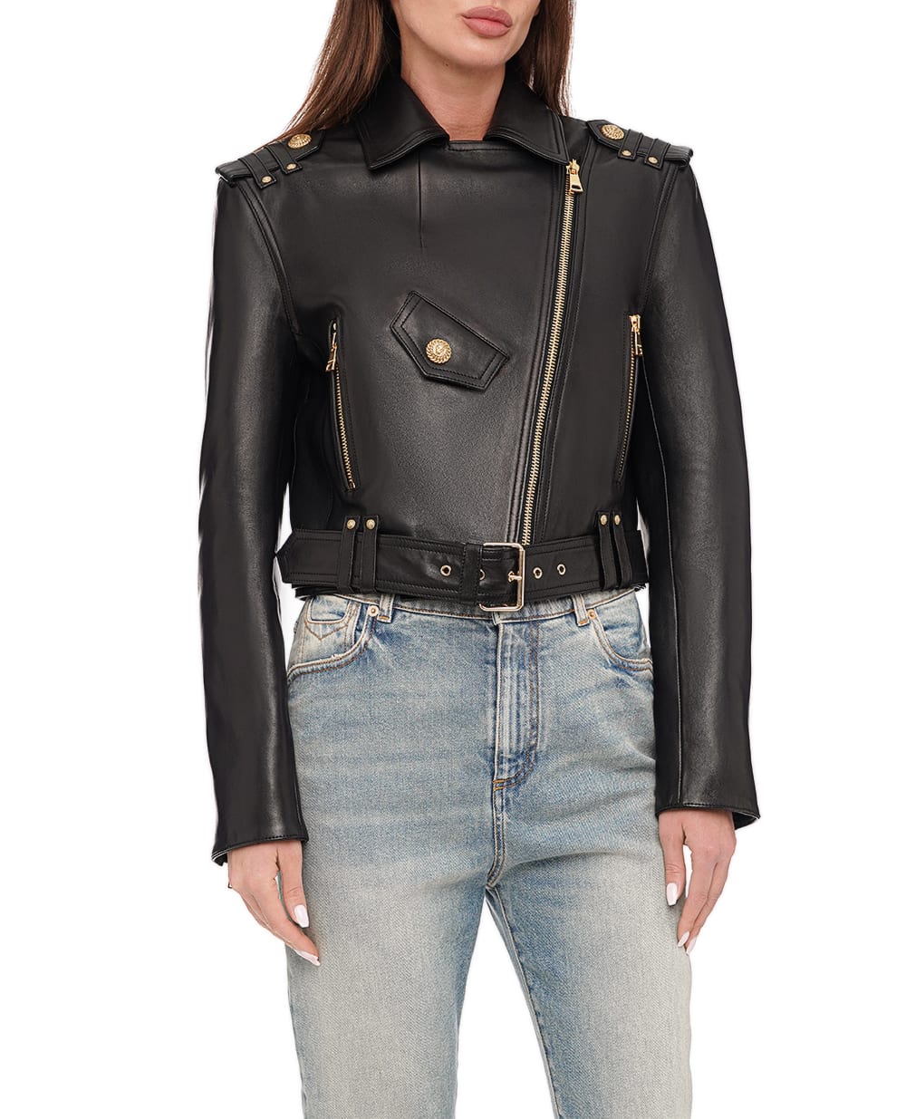 Куртка кожаная Balmain CF1TD205LC62, черный цвет • Купить в интернет-магазине Kameron