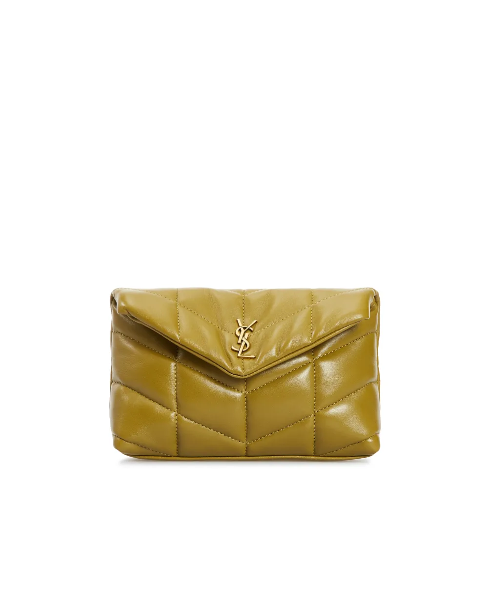 Кожаный клатч Puffer small Saint Laurent 650880-1EL07, оливковый цвет • Купить в интернет-магазине Kameron