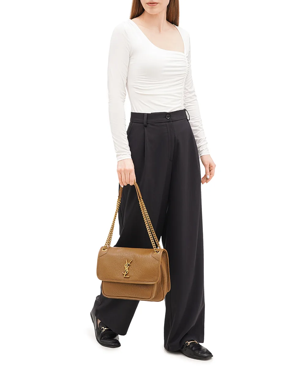 Кожаная сумка Niki Medium Saint Laurent 633178-AACYT, коричневый цвет • Купить в интернет-магазине Kameron
