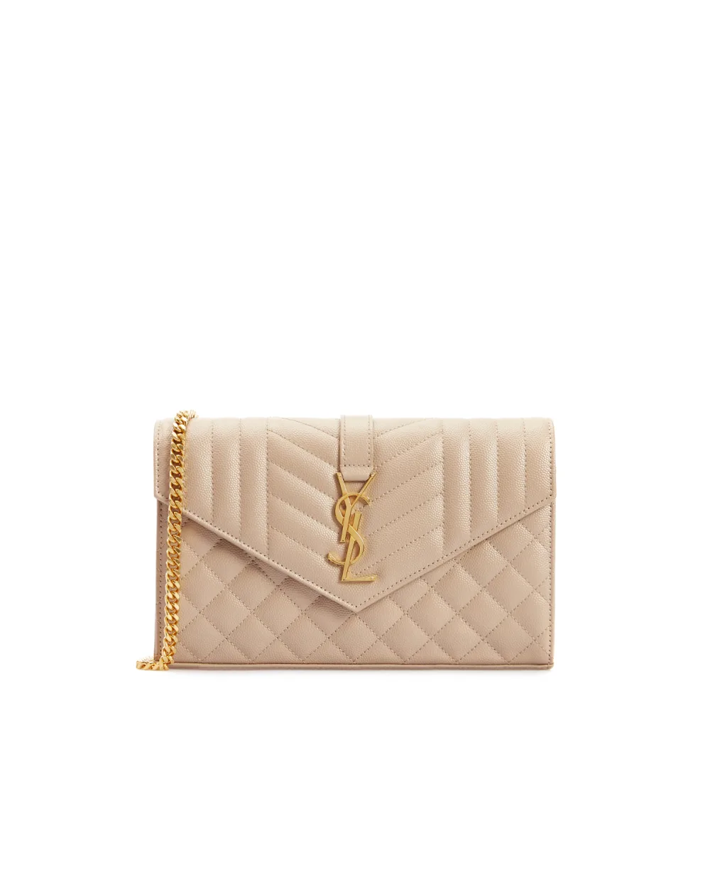Кожаная сумка Envelope Chain Wallet Saint Laurent 620280-BOW91, бежевый цвет • Купить в интернет-магазине Kameron