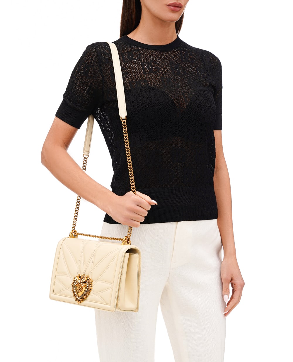 Кожаная сумка Devotion Large Dolce&Gabbana BB7100-AW437, айвори цвет • Купить в интернет-магазине Kameron