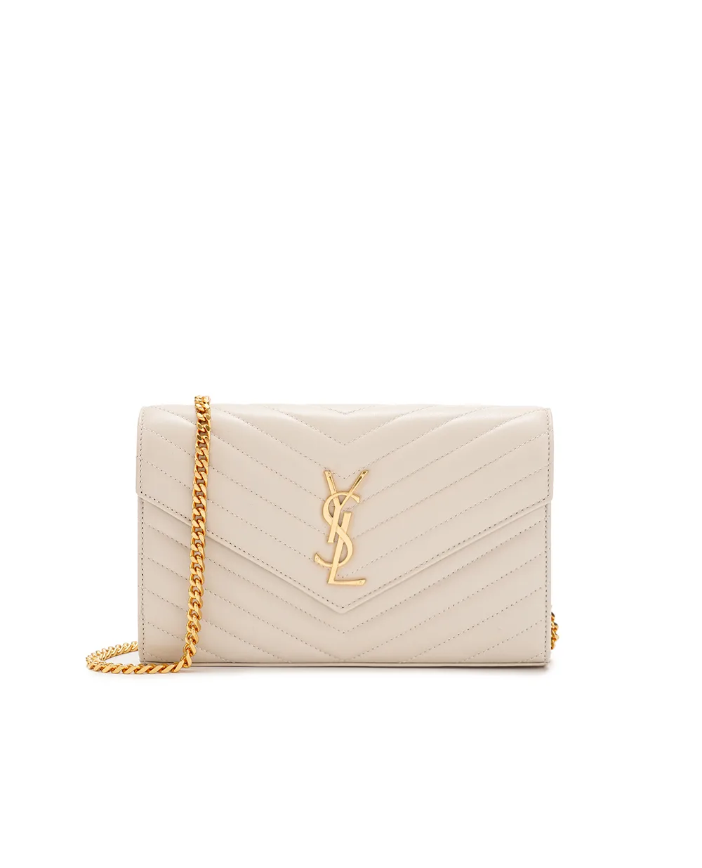 Кожанная сумка Cassandre Chain Wallet Saint Laurent 377828-AAA44, белый цвет • Купить в интернет-магазине Kameron
