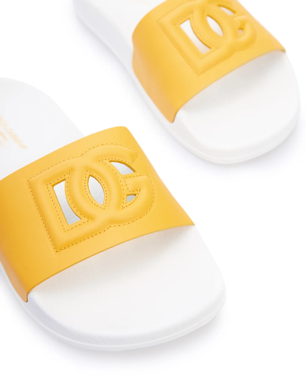 Кожаные слайдеры Dolce&Gabbana Kids D11031-A1735-M, желтый цвет • Купить в интернет-магазине Kameron