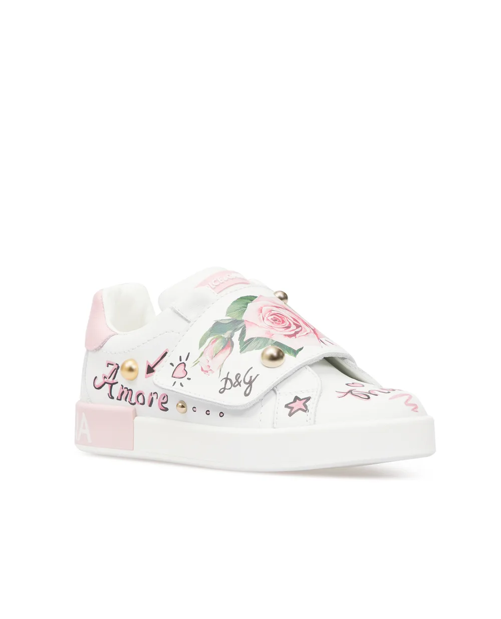 Кожаные сникеры Portofino Dolce&Gabbana Kids D10882-AC421-M, белый цвет • Купить в интернет-магазине Kameron