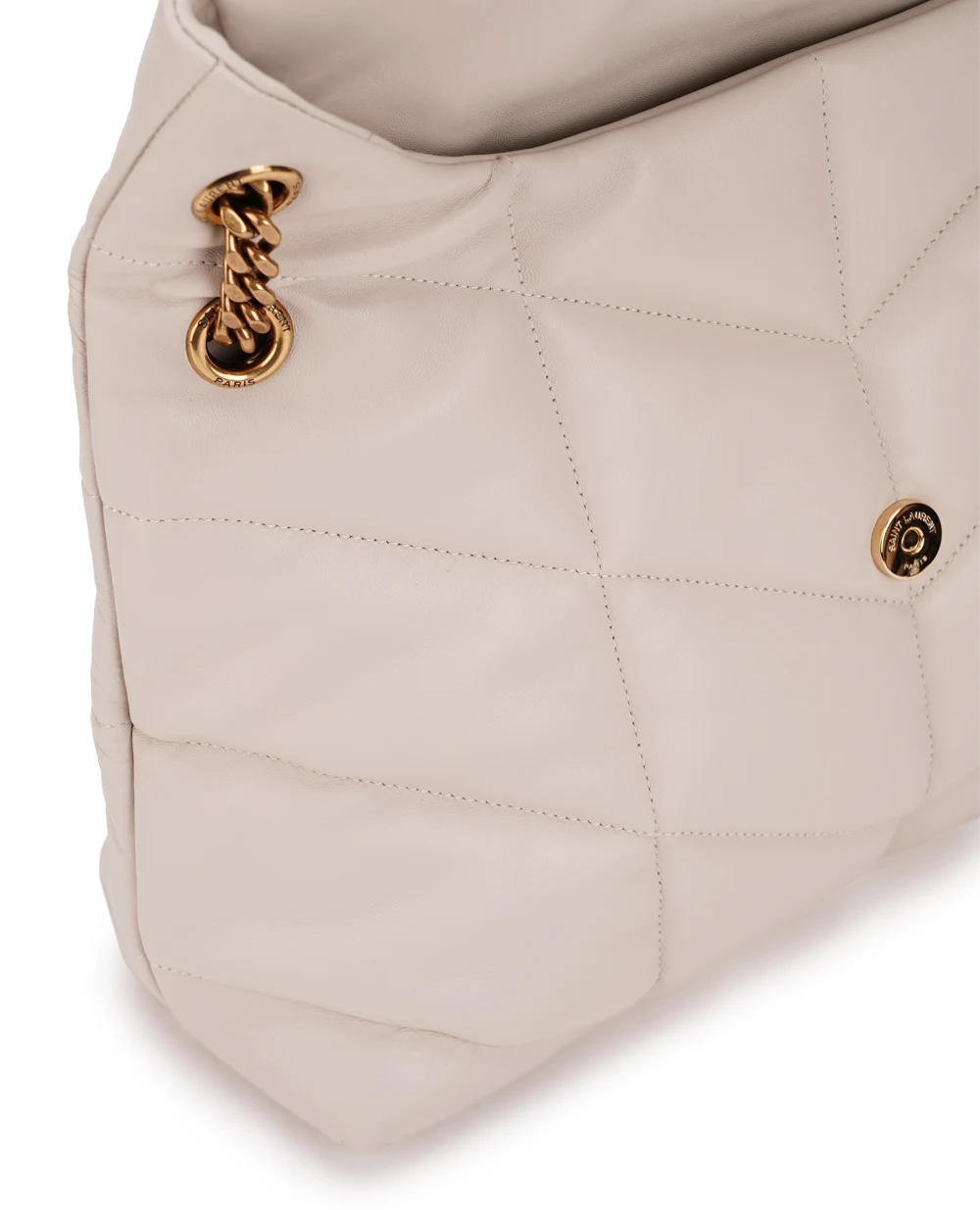 Кожаная сумка Loulou Puffer Medium Saint Laurent 577475-1EL07, белый цвет • Купить в интернет-магазине Kameron
