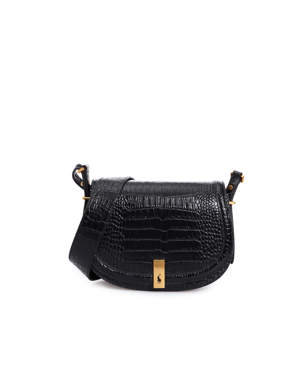 Кожаная сумка Polo ID Saddle Crossbody Medium Croco Polo Ralph Lauren 428871225002, черный цвет • Купить в интернет-магазине Kameron