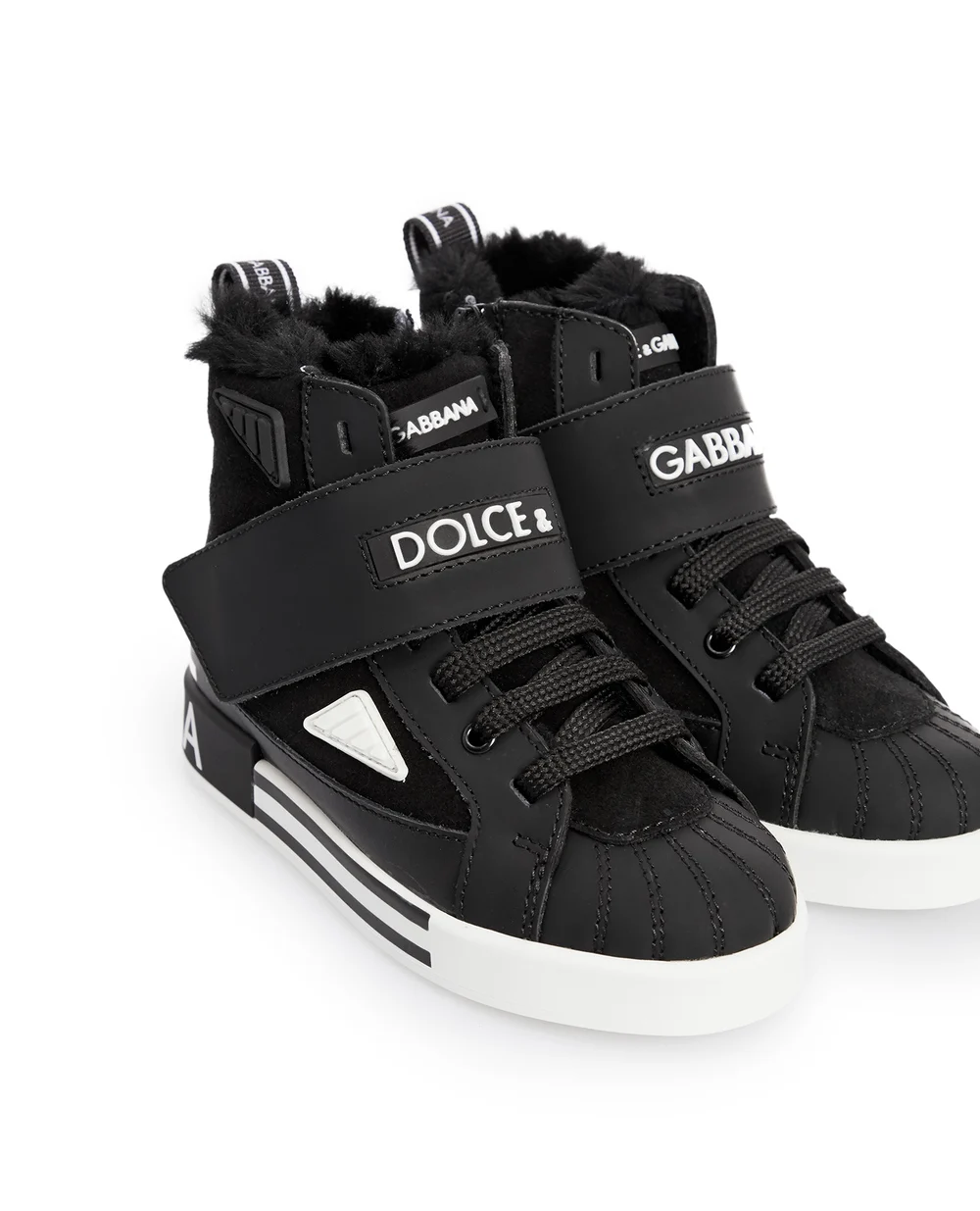 Кожаные хайтопы Dolce&Gabbana Kids DA0980-AO527-M, черный цвет • Купить в интернет-магазине Kameron