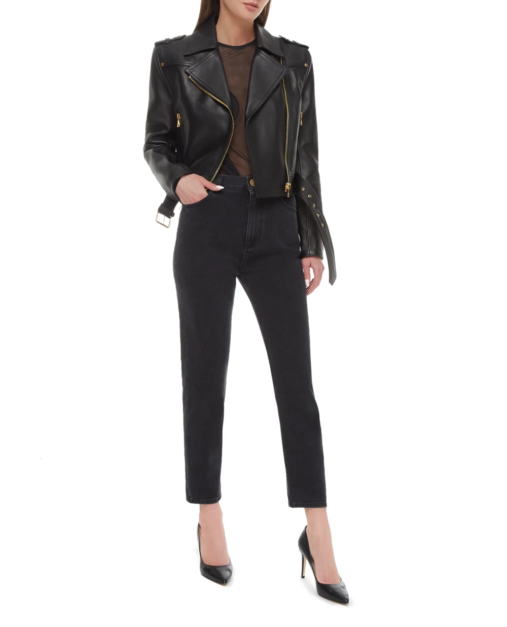 Кожаная косуха Balmain AF1TD055LB24, черный цвет • Купить в интернет-магазине Kameron