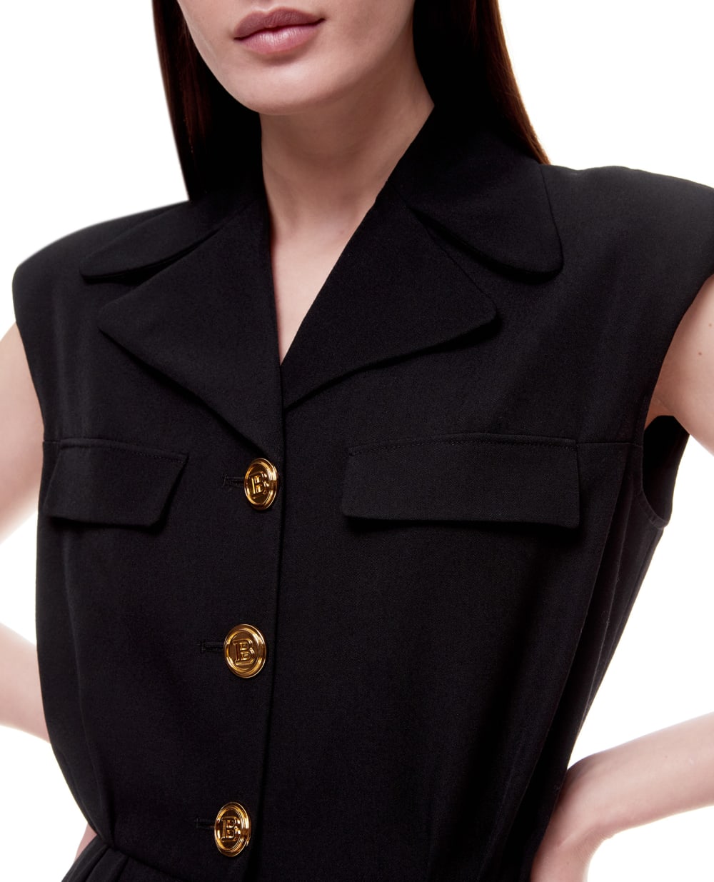 Шерстяной комбинезон Balmain XF1PW060WB05, черный цвет • Купить в интернет-магазине Kameron