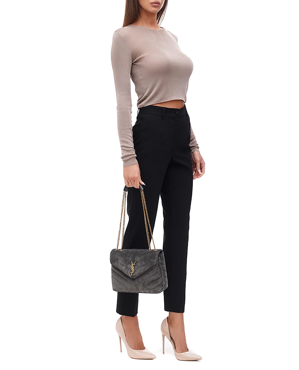 Кожаная сумка Loulou Small Saint Laurent 494699-1U867, серый цвет • Купить в интернет-магазине Kameron