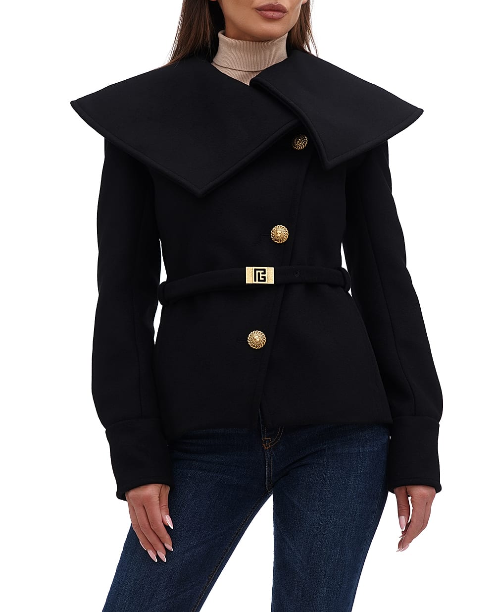 Шерстяное пальто Balmain BF0TE160WB72, черный цвет • Купить в интернет-магазине Kameron