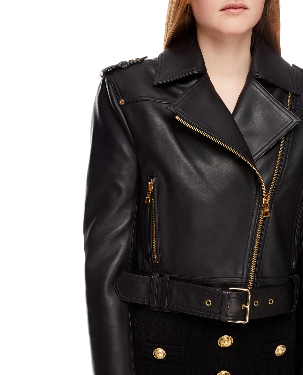Кожаная косуха Balmain YF1TD055LB24, черный цвет • Купить в интернет-магазине Kameron