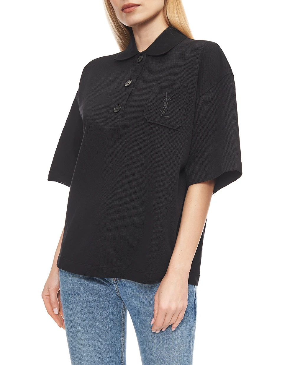 Поло із вишивкою Cassandre Saint Laurent 848941-Y38BN, чорний колір • Купити в інтернет-магазині Kameron