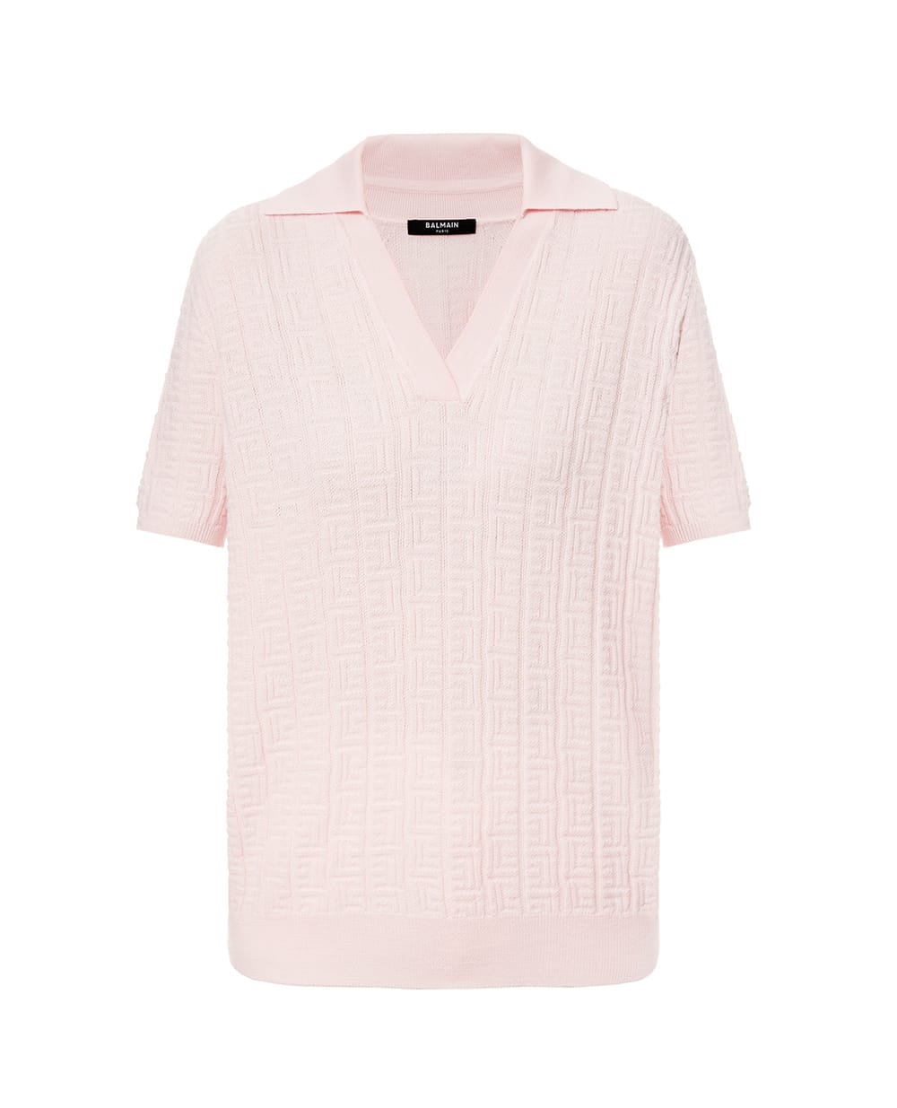 Вязаное поло с монограммой из шерсти Balmain GF1GB030KJ47, розовый цвет • Купить в интернет-магазине Kameron