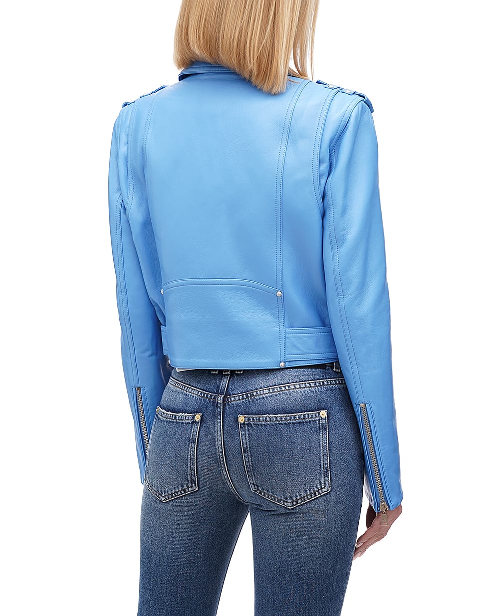 Кожаная косуха Balmain CF0TD205LC62, голубой цвет • Купить в интернет-магазине Kameron
