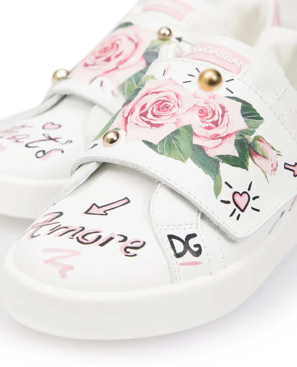 Кожаные сникеры Portofino Dolce&Gabbana Kids D10882-AC421-M, белый цвет • Купить в интернет-магазине Kameron