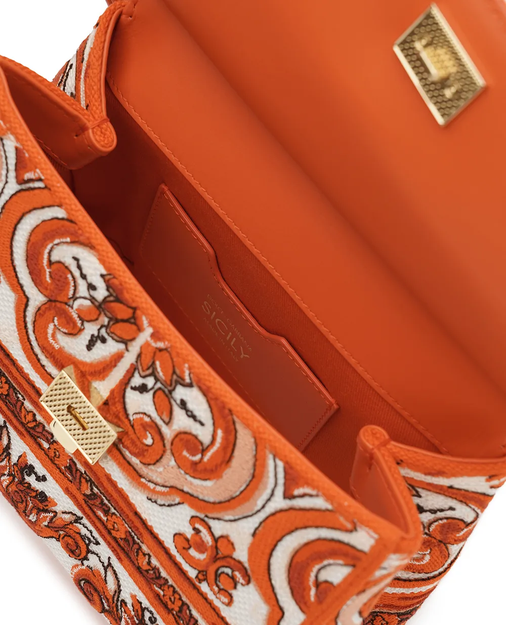 Сумка Sicily с вышивкой принта Майолика Dolce&Gabbana BB6003-BW050, оранжевый цвет • Купить в интернет-магазине Kameron