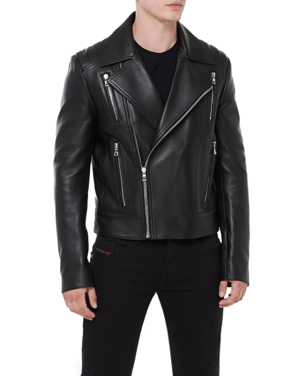 Кожаная куртка Balmain AH1TD170LB24, черный цвет • Купить в интернет-магазине Kameron