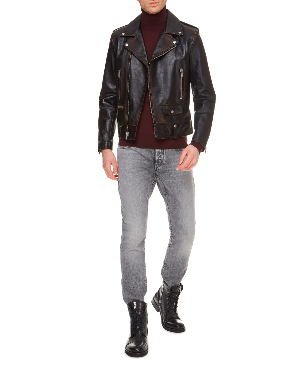 Кожаная косуха Saint Laurent 484284-Y5RD2, черный цвет • Купить в интернет-магазине Kameron