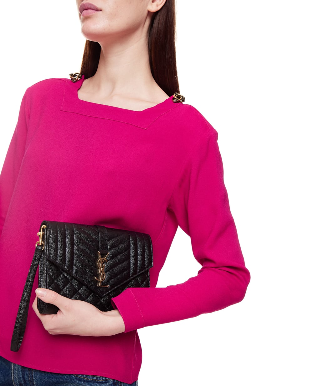 Кожаный клатч Monogram Saint Laurent 651030-BOW91, черный цвет • Купить в интернет-магазине Kameron
