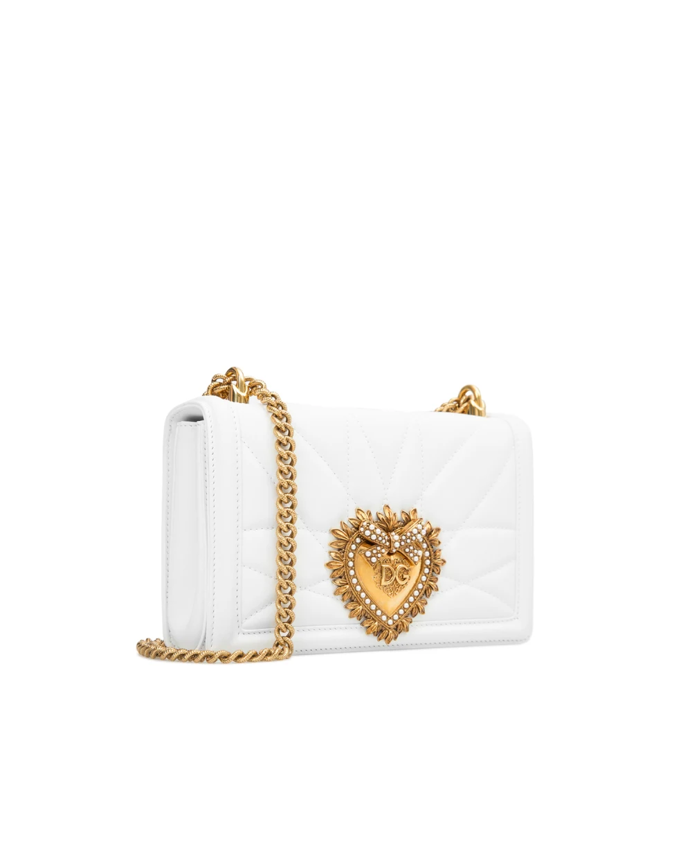 Кожаная сумка Devotion Medium Dolce&Gabbana BB6652-AV967, белый цвет • Купить в интернет-магазине Kameron