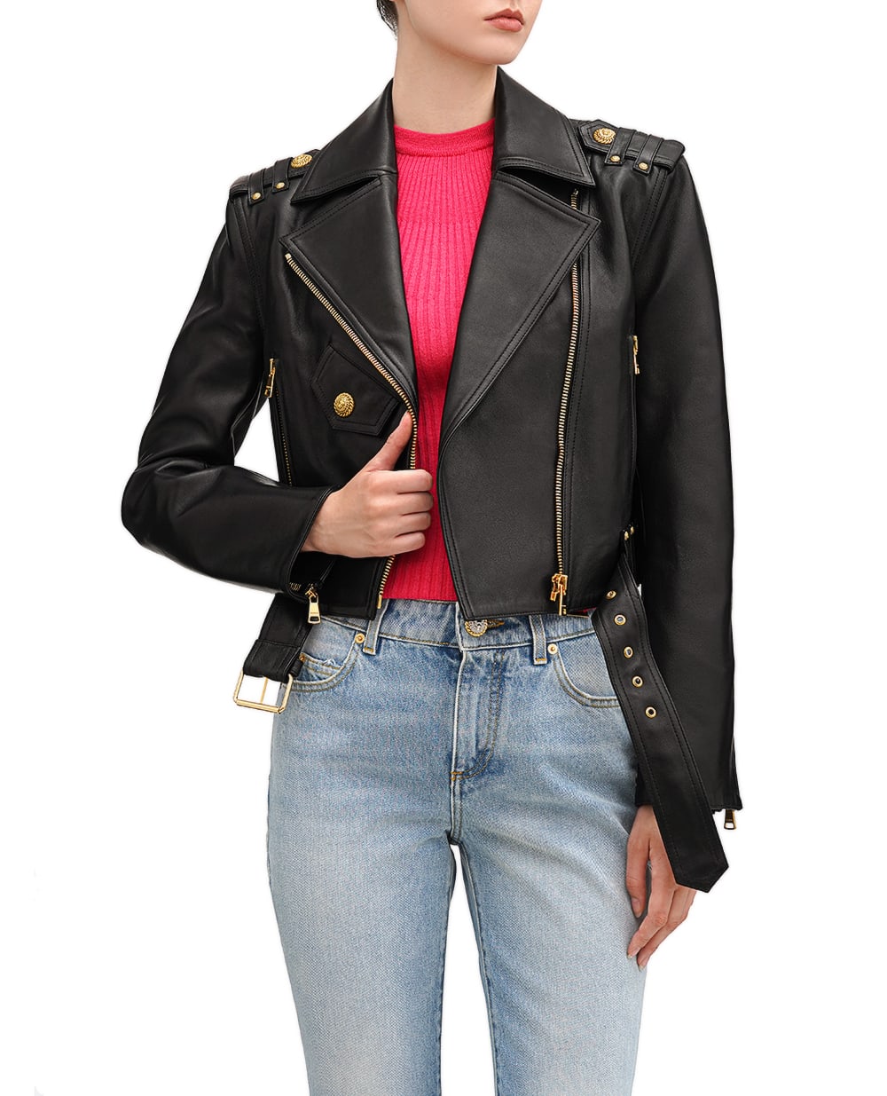 Шкіряна косуха Balmain DF1TD205LC62, чорний колір • Купити в інтернет-магазині Kameron