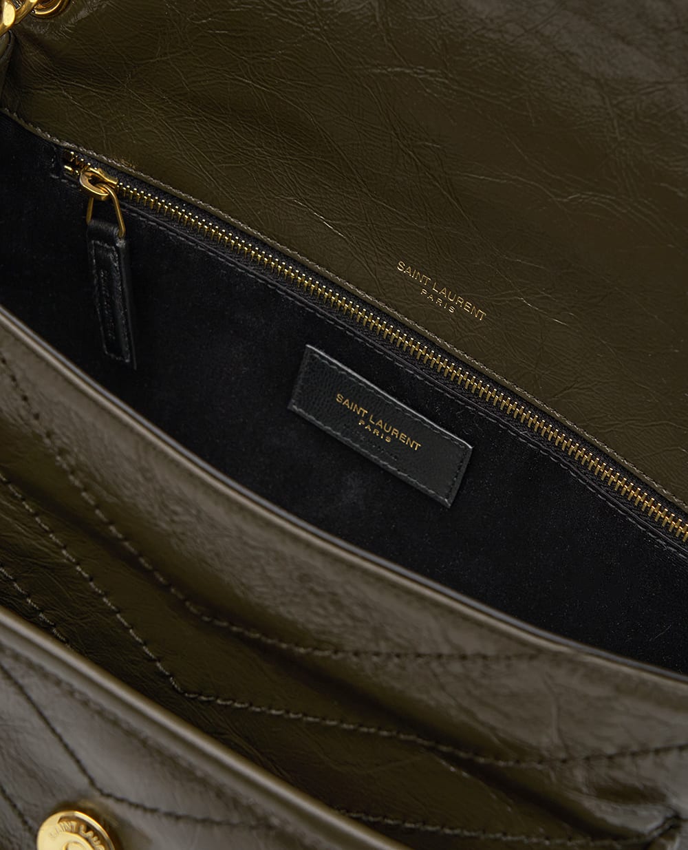 Сумка NIKI Medium из телячьей кожи Saint Laurent 633184-0EN07, оливковый цвет • Купить в интернет-магазине Kameron