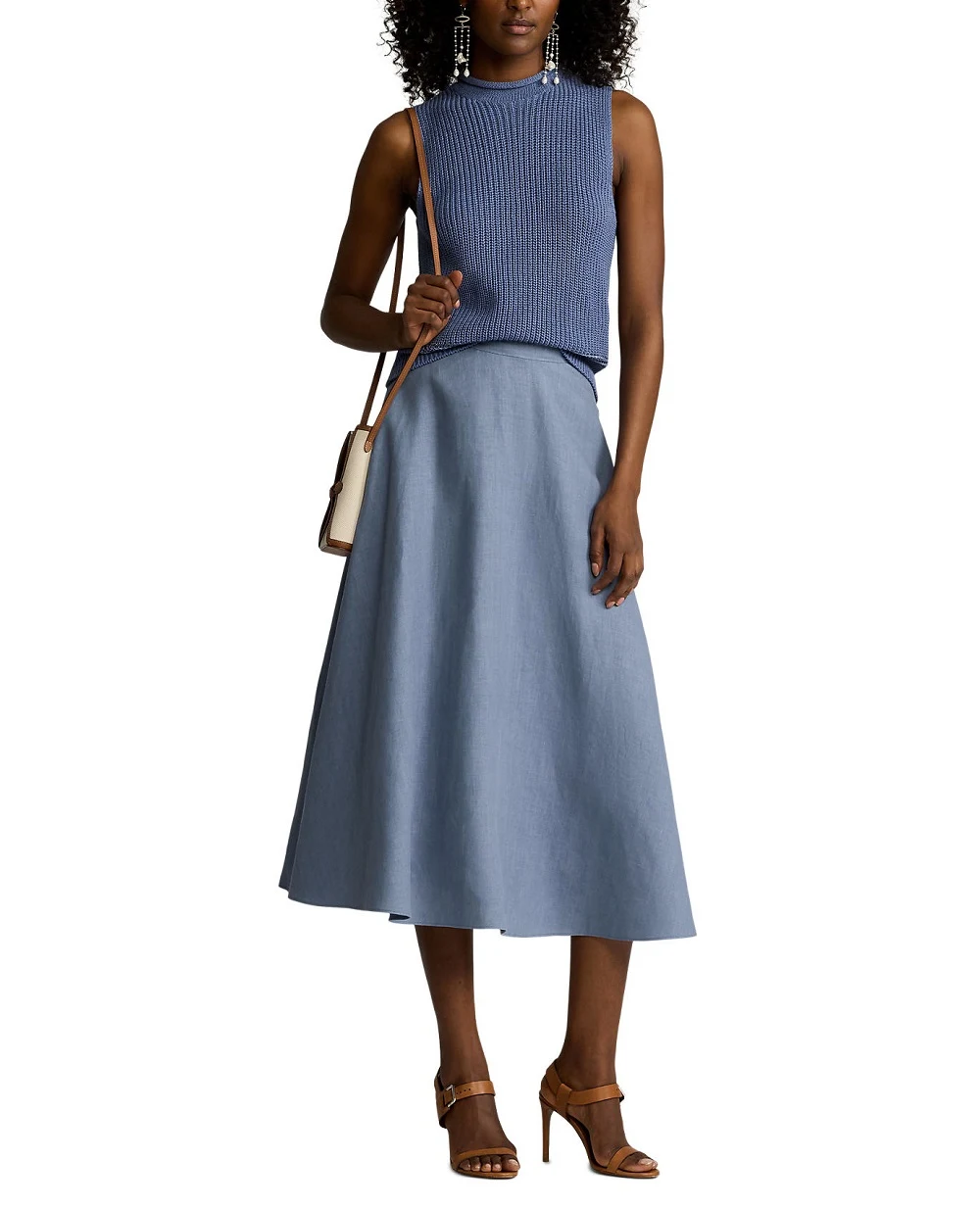 Лляна спідниця Ralph Lauren Collection 290975195001, блакитний колір • Купити в інтернет-магазині Kameron