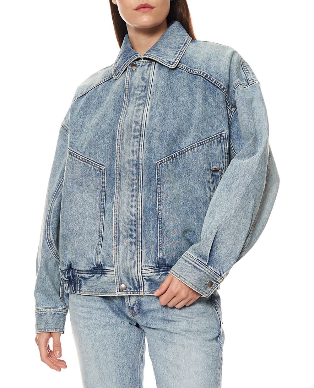 Джинсовая куртка с эффектом потертости Saint Laurent 861642-Y35AQ, светло-синий цвет • Купить в интернет-магазине Kameron