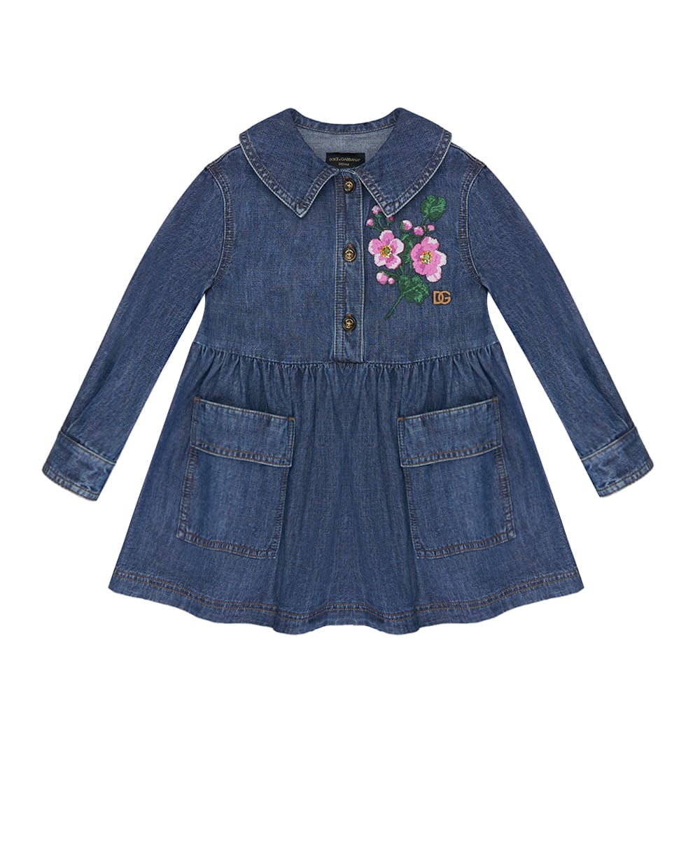 Детское джинсовое платье с вышивкой Dolce&Gabbana Kids L54DJ9-LDD37-S, синий цвет • Купить в интернет-магазине Kameron