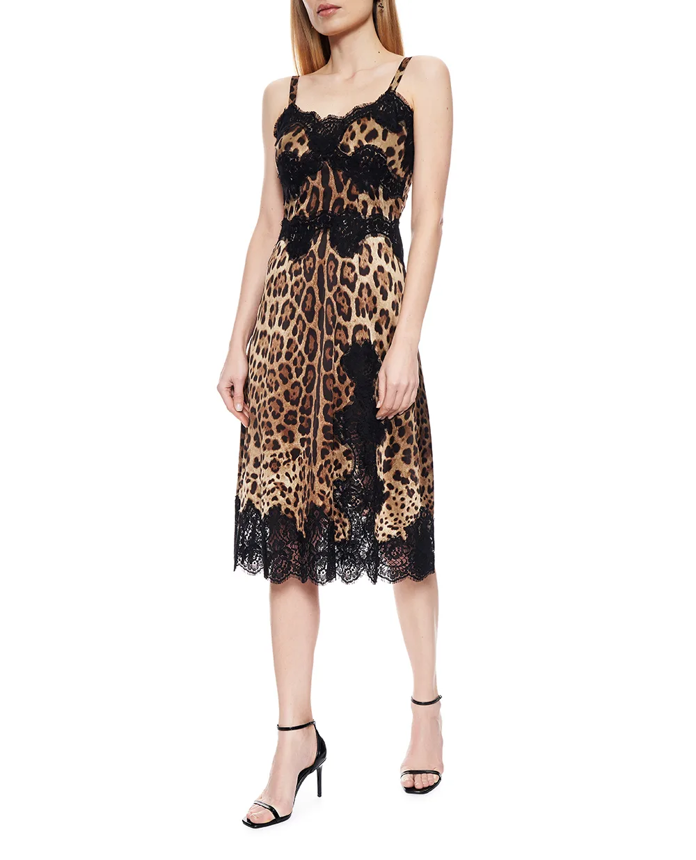 Платье из атласа с леопардовым принтом Dolce&Gabbana F6A5DT-FSAXY, коричневый цвет • Купить в интернет-магазине Kameron