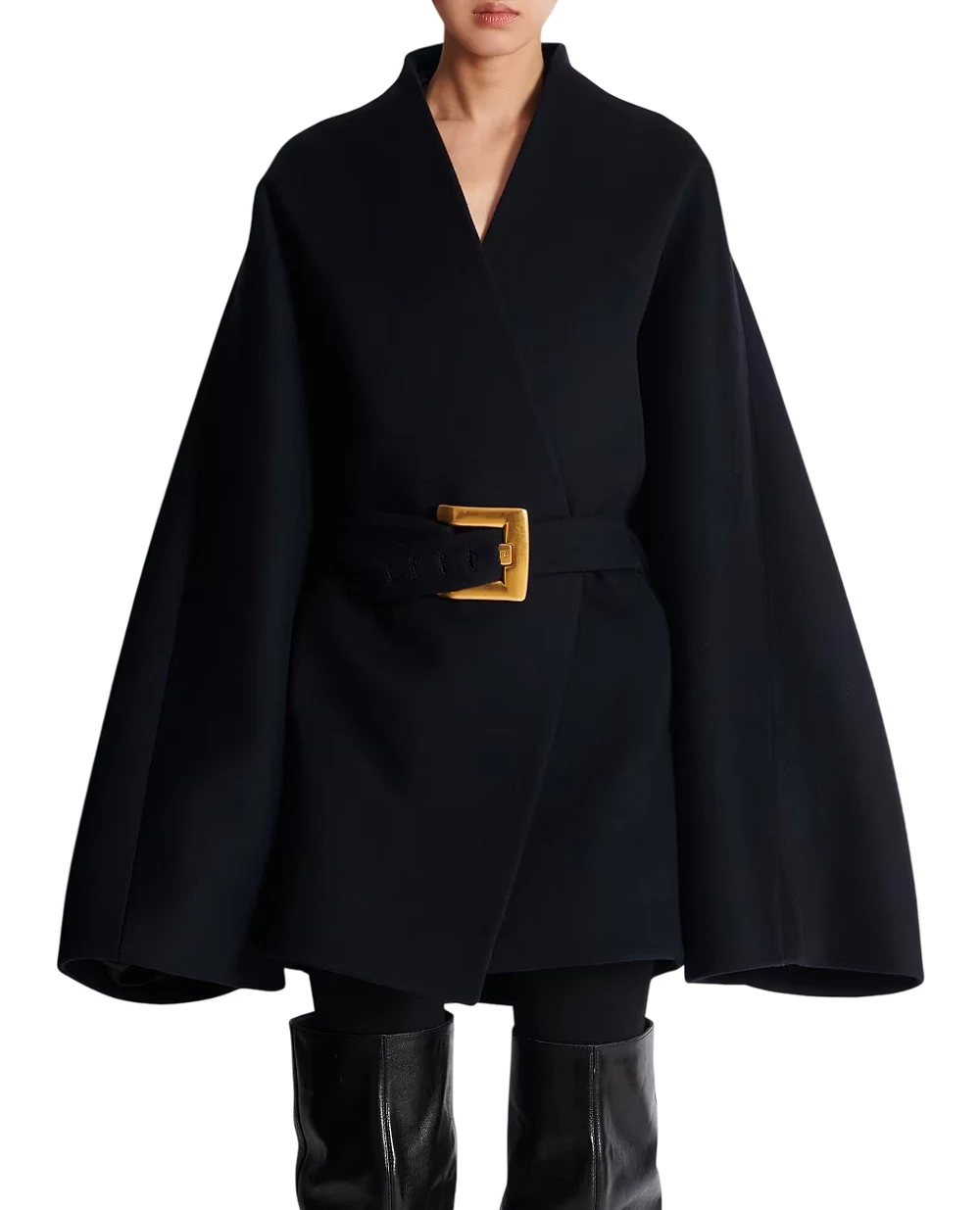 Пальто-халат из шерсти Balmain FF0UD265WD28, черный цвет • Купить в интернет-магазине Kameron