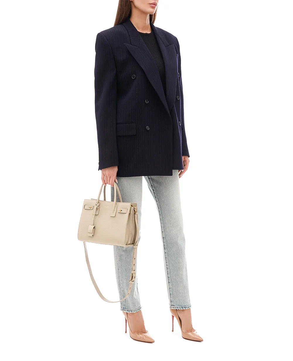 Кожаная сумка Sac du Jou Small Saint Laurent 717448-DTI0W, бежевый цвет • Купить в интернет-магазине Kameron