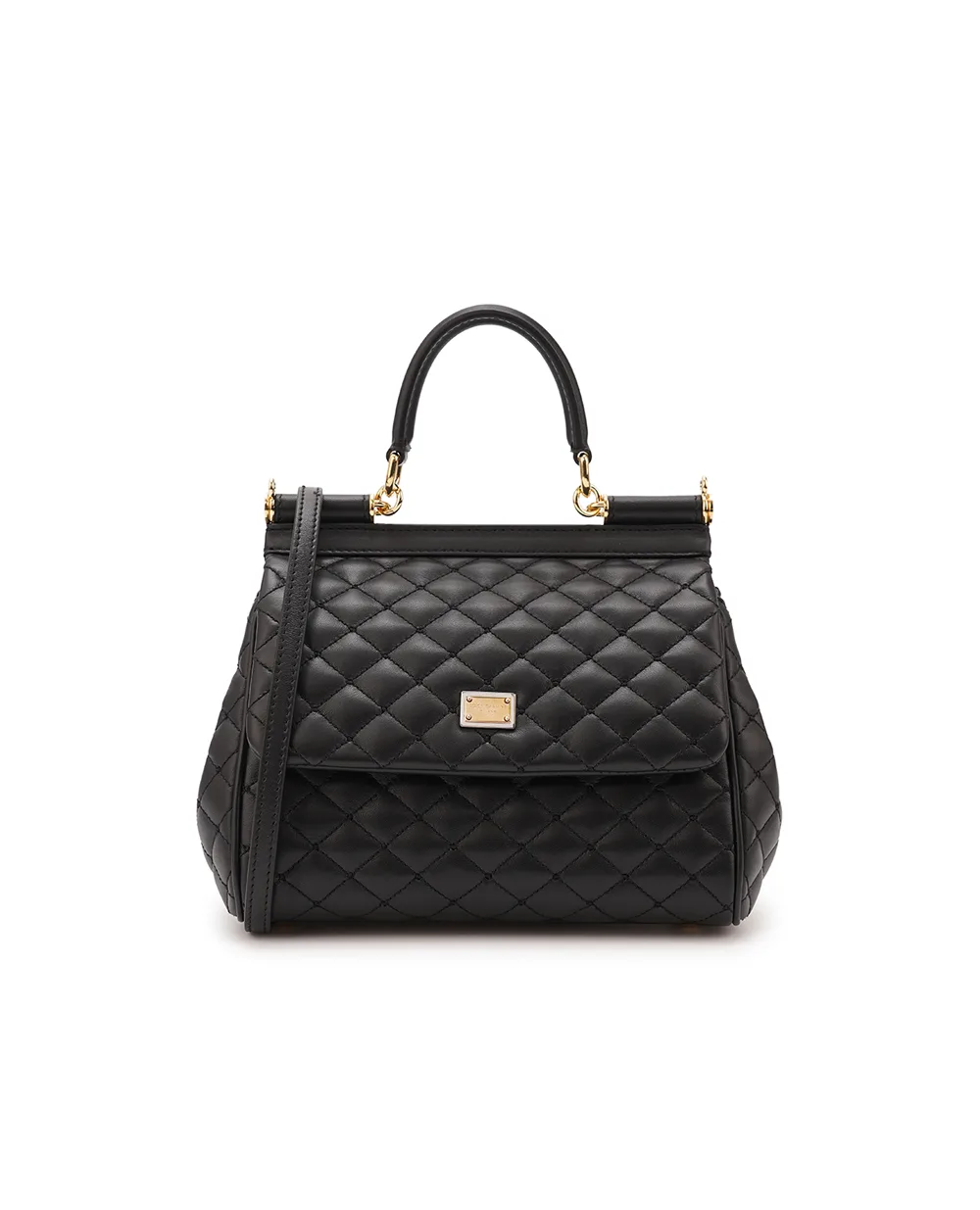 Кожаная сумка Sicily Medium Dolce&Gabbana BB6003-AV967, черный цвет • Купить в интернет-магазине Kameron
