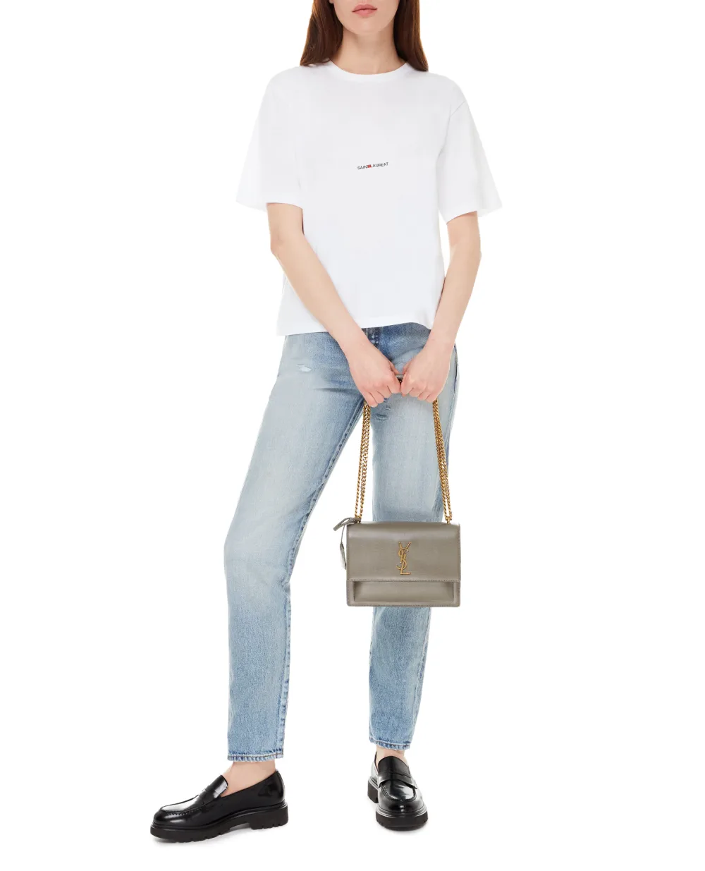Кожаная сумка Sunset Medium Saint Laurent 442906-D420W, серый цвет • Купить в интернет-магазине Kameron