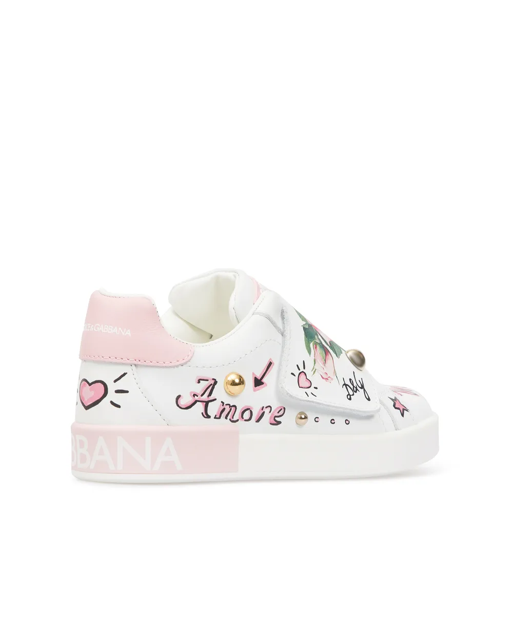 Кожаные сникеры Portofino Dolce&Gabbana Kids D10882-AC421-M, белый цвет • Купить в интернет-магазине Kameron