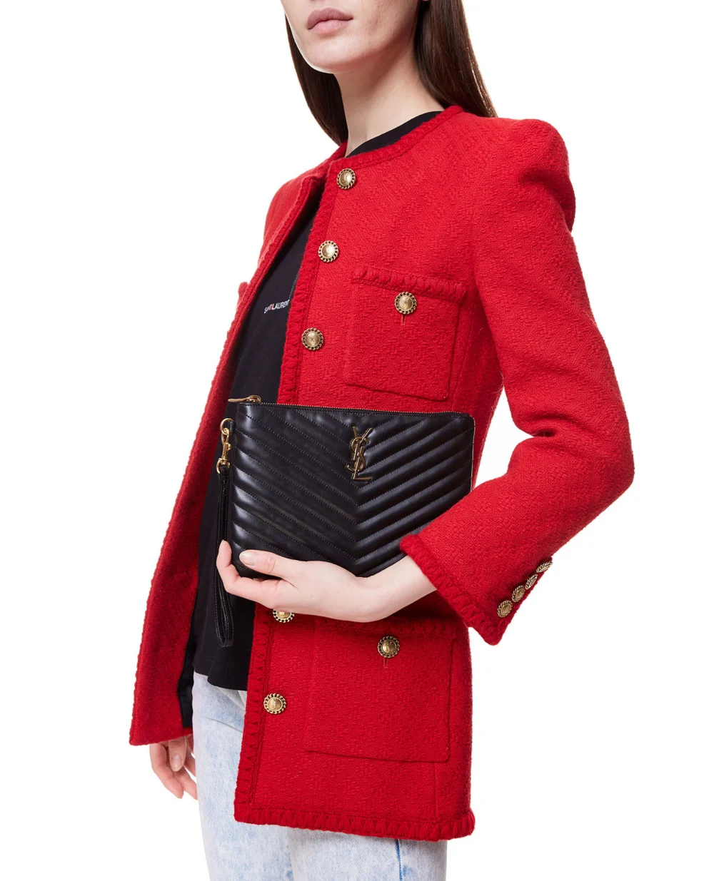 Кожаный клатч Monogram Saint Laurent 379039-CWU01, черный цвет • Купить в интернет-магазине Kameron