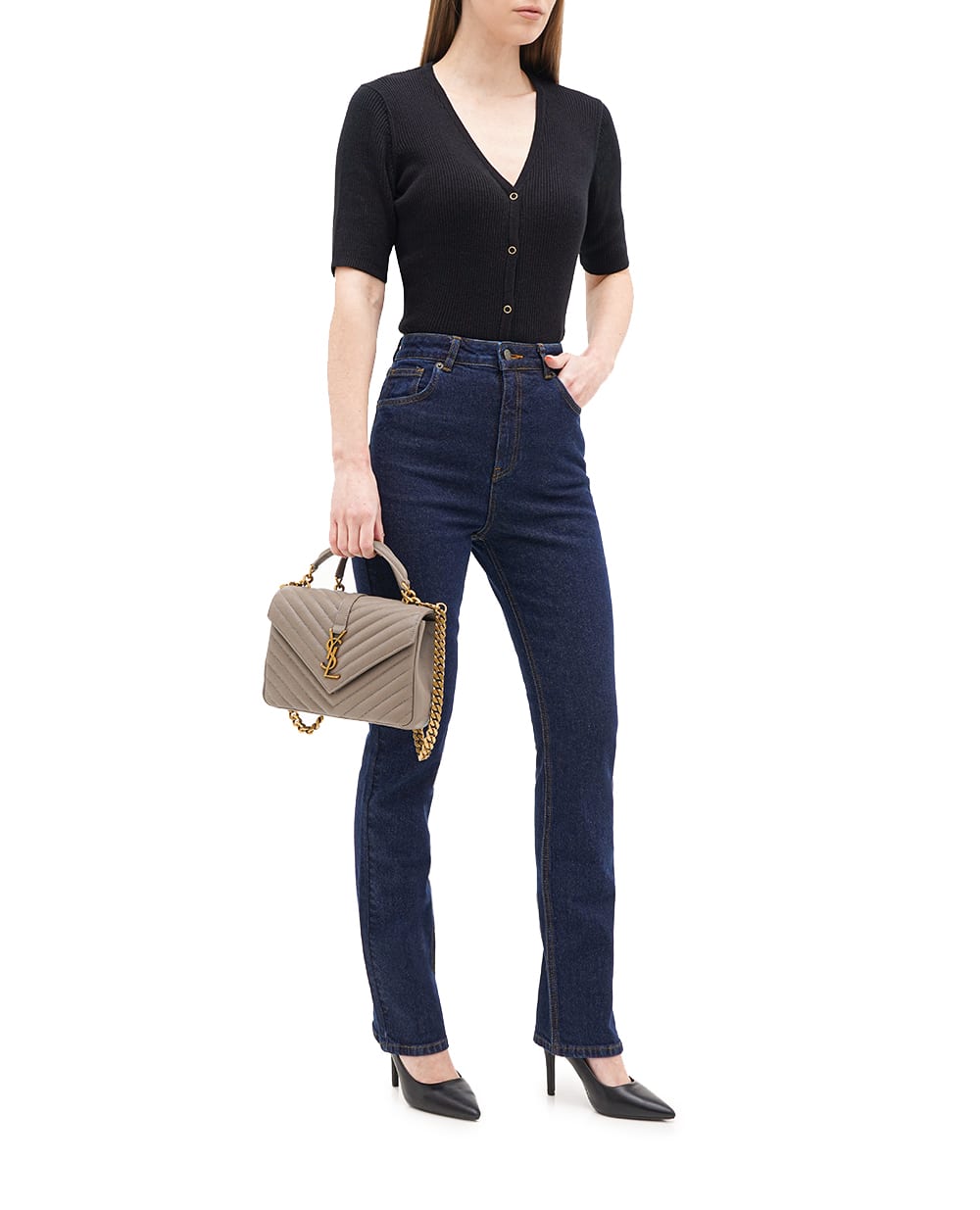 Кожаная сумка College Medium Saint Laurent 600279-BRM07, серый цвет • Купить в интернет-магазине Kameron