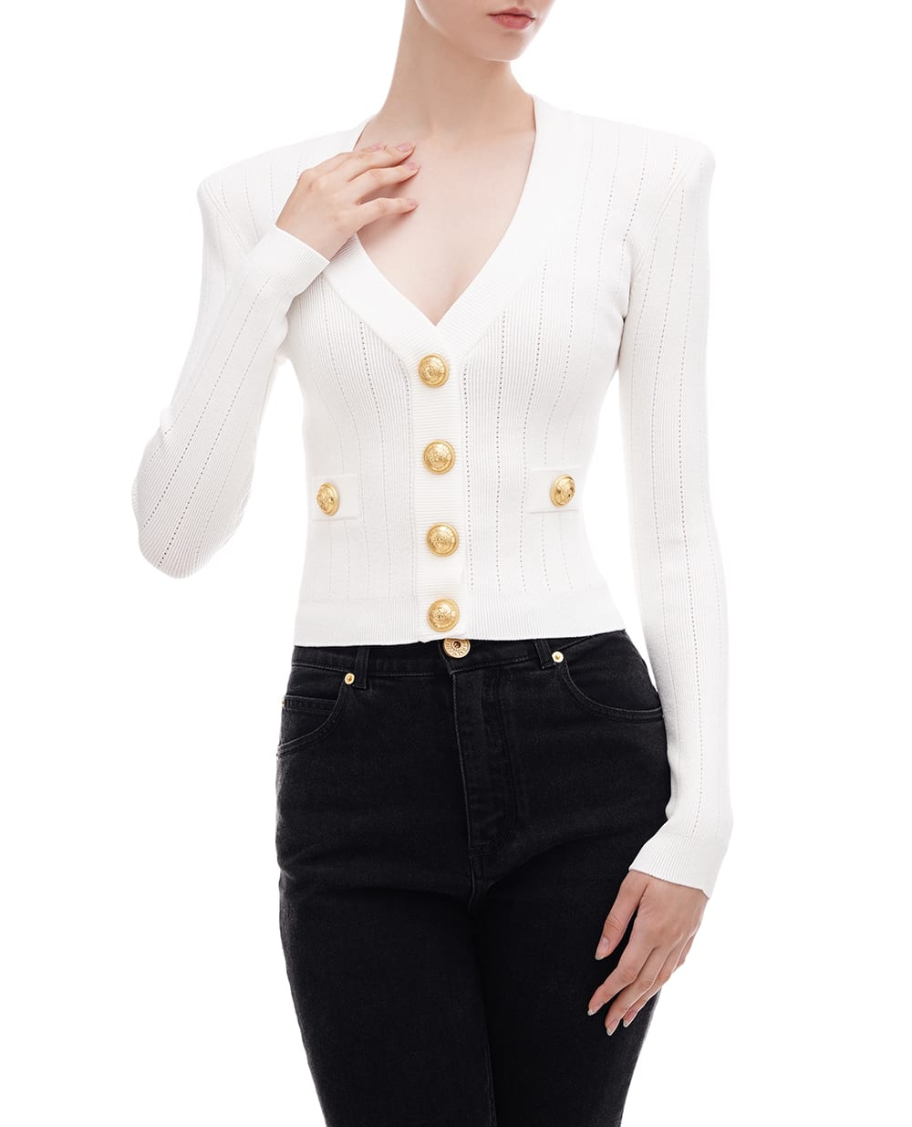 Кардиган Balmain DF1KL007KB07, белый цвет • Купить в интернет-магазине Kameron