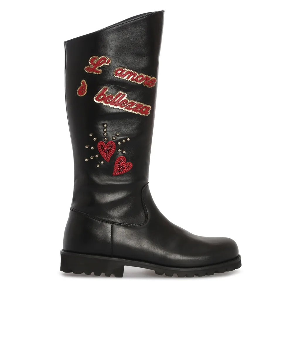 Кожаные сапоги Dolce&Gabbana Kids D10752-AV594-L, черный цвет • Купить в интернет-магазине Kameron